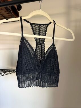 Lace Bralette with Racerback Detail - Black